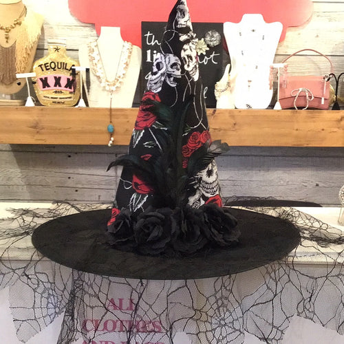 ROSE AND SKELETON WITCH HAT