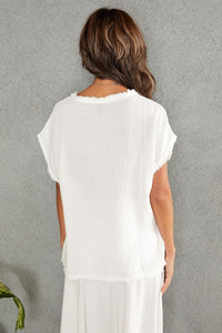 V-NECK TEXTURED WOVEN TOP