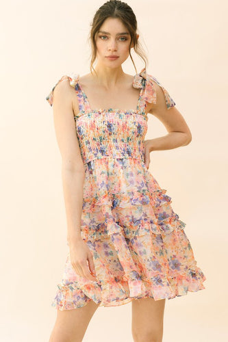 MULTI COLOR FLORAL PRINT MINI DRESS