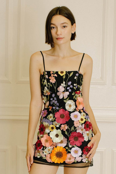 MULTI FLORAL COLLAGED MINI DRESS