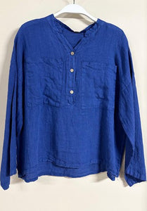 MANDARIN COLLAR FRONT POCKET LINEN SHIRT