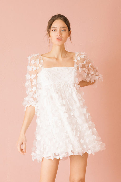 3-D FLOWER BABY DOLL MINI DRESS