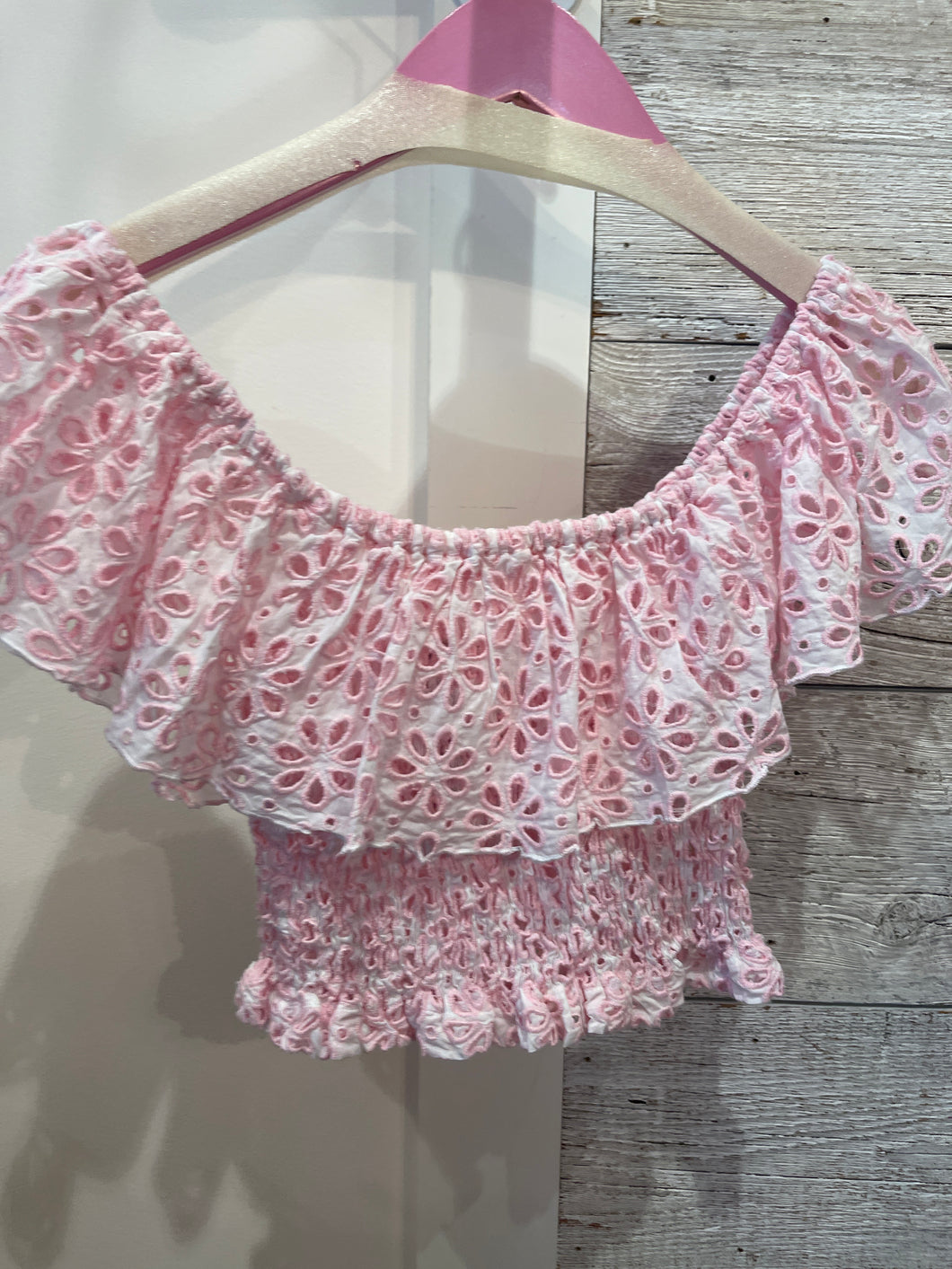 FLOWER EYELET CROP TOP