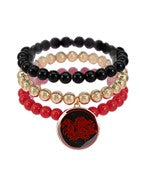 TRI-COLOR BEAD BRACELET WITH SCARLET STONE