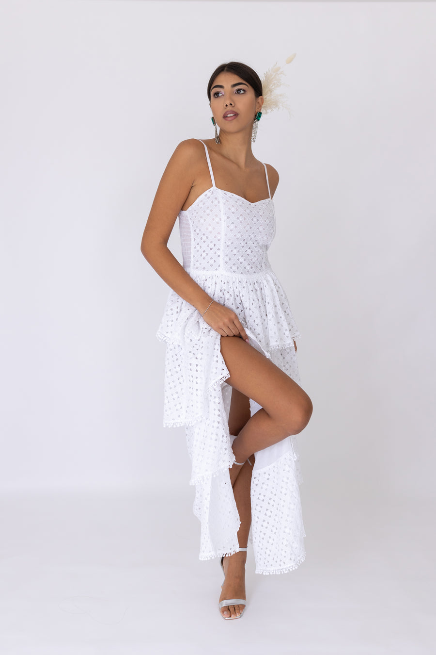 DAFNE WHITE EYELET RUFFLE DRESS