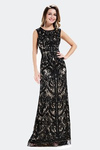 LACE COVERED HIGH NECKLINE DRESS