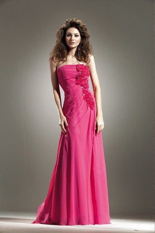 CLASSIC CHIFFON DRESS WITH FLORAL APPLIQUE