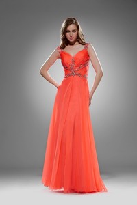 NEON ORANGE CRYSTAL EMBELLISHED GOWN