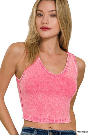 WASHED COTTON V-NECK TANK