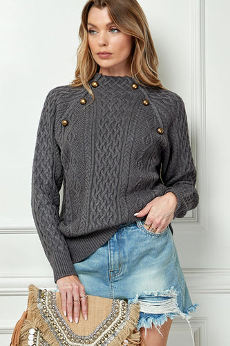 MOCK NECK BUTTON KNITTED SWEATER