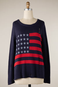 NAVY DISTRESSED FLAG SWEATER