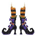 HALLOWEEN WITCH SHOES GLITTER EARRINGS