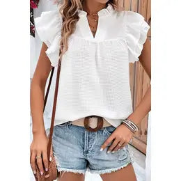 KEEL WHITE RUFFLE TOP