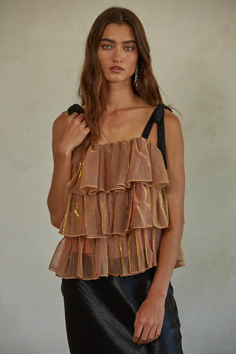 BURNT RUST RUFFLE TOP