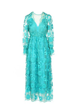 SATIN LACE FABRIC MAXI DRESS