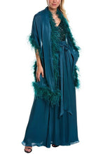 MISCHKA FEATHER & SEQUIN GOWN AND WRAP