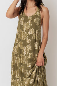 OLIVE GOLD HALTER DRESS