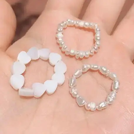 PEARL HEART STRETCHY RING