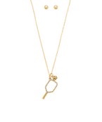 LONG GOLD NECKLACE WITH CRYSTAL PICKLEBALL PENDANT