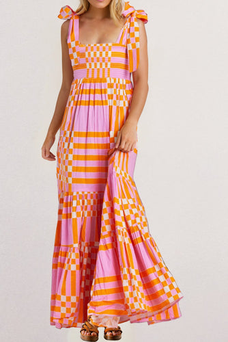 PINKY PLAID CHECKED MAXI DRESS