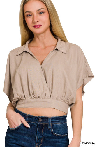 LINEN SURPLICE CROP TOP