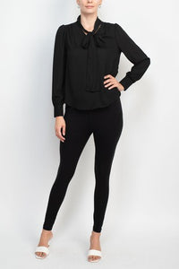 BLACK SOLID CREPE CHIFFON TOP