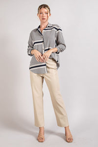 SQUARES BUTTON FRONT STRIPE SHIRT