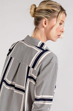 SQUARES BUTTON FRONT STRIPE SHIRT