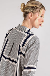 SQUARES BUTTON FRONT STRIPE SHIRT