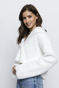 FUZZY CROPPED CARDIGAN SWEATER