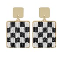 BLACK AND WHITE SQUARE BEADED EARRINGS