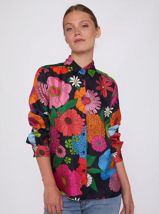 IRINA MAXI FLOWER SILK SHIRT