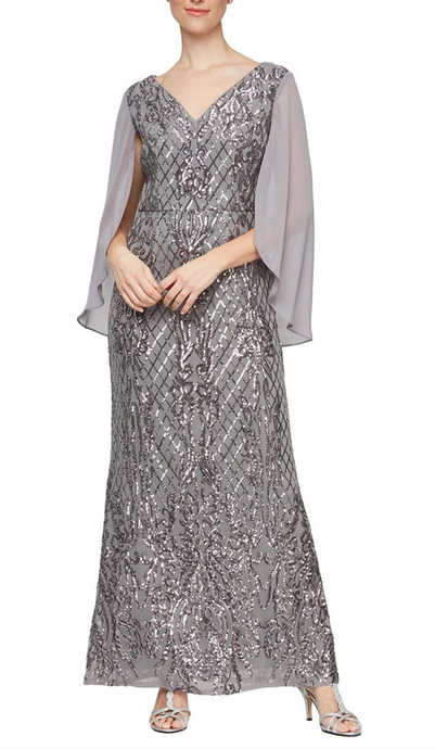 ALEX EVENINGS EMBROIDERED LONG DRESS