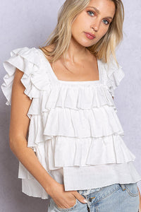 WHITE RUFFLE TOP