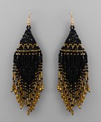 Black and Gold Beaded Fringe Earrings