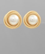 Gold Nested Pearl Clip On Earrings