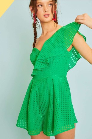 SASCHA GREEN MICROLACE ROMPER