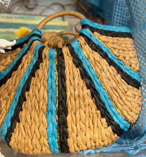 Two Toned Straw Tote Bag