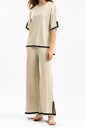 SHORT SLEEVE AND WIDE LEG PANT SET