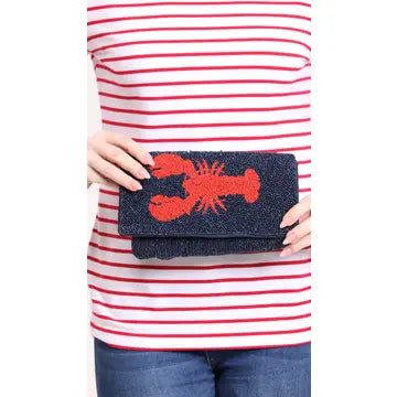 BEADED LOBSTER CLUTCH HANDBAG