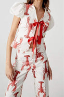 PUFF SLEEVE LOBSTER PRINT RIBBON CLOSURE TOP