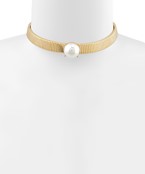 Omega Chain Choker with Single Pearl Accent
