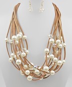 Pearl and Station Suede Necklace
