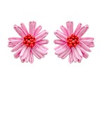 PINK RAFFIA FLOWER EARRINGS