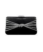 BLACK SATIN CLUTCH WITH CRYSTAL CABLE DETAIL