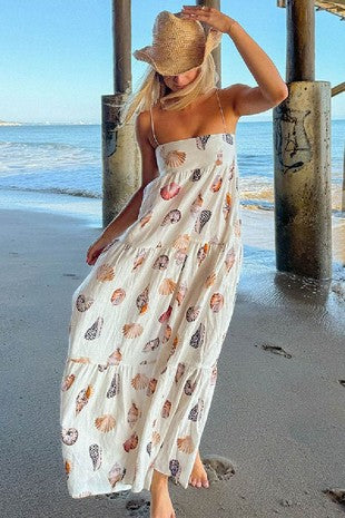 SHELL PRINT MAXI DRESS