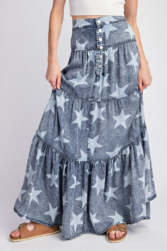 DENIM STARRY NIGHTS MAXI SKIRT