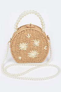 PEARL STRAW SEMI-CIRCLE HANDBAG