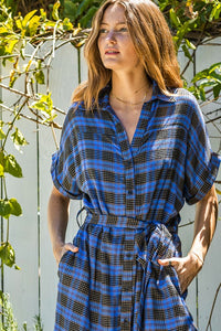 BLUE PLAID POCKET DRESS