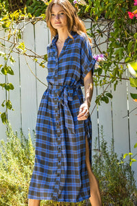 BLUE PLAID POCKET DRESS